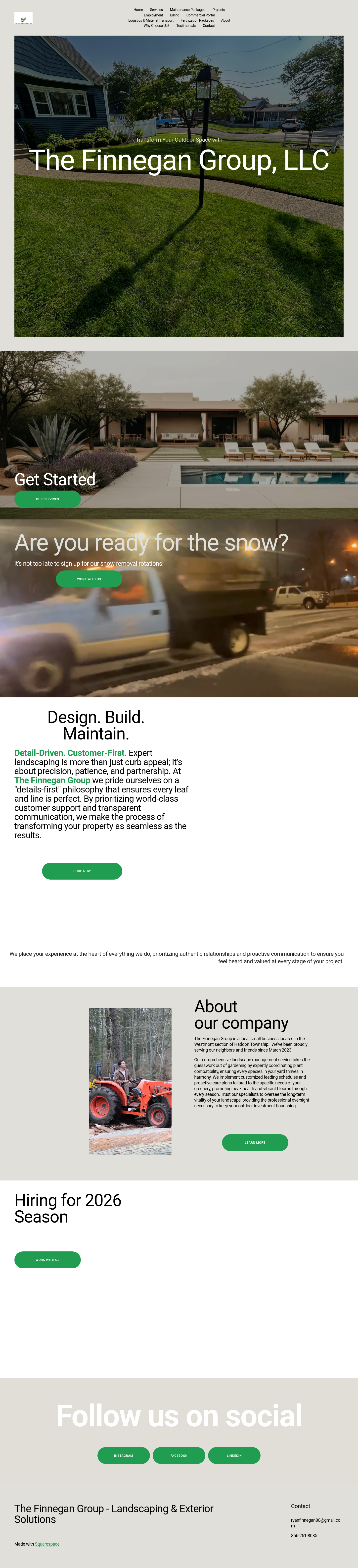 Current website screenshot for The Finnegan Group, LLC - Landscaping Services