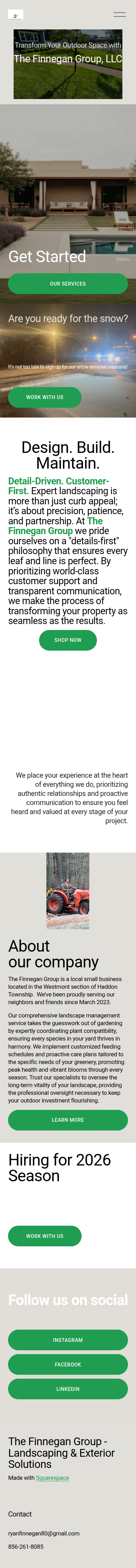 Current mobile website screenshot for The Finnegan Group, LLC - Landscaping Services